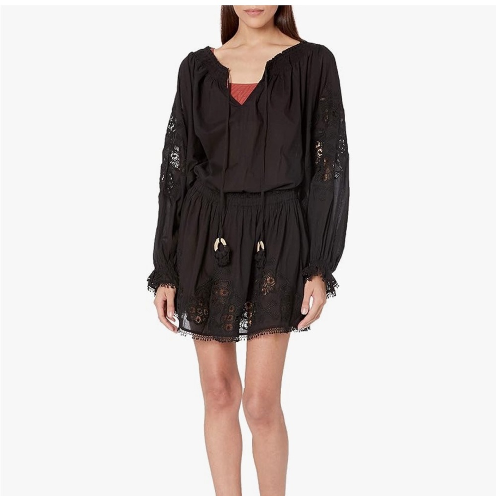 Ramy Brook 100% Cotton Elsa Long-Sleeve Cover Up Dress Size L Crochet Details